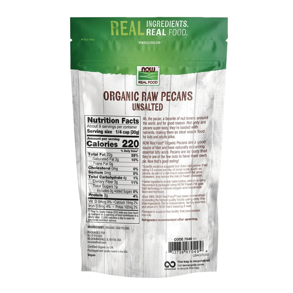Raw Unsalted Organic Pecans