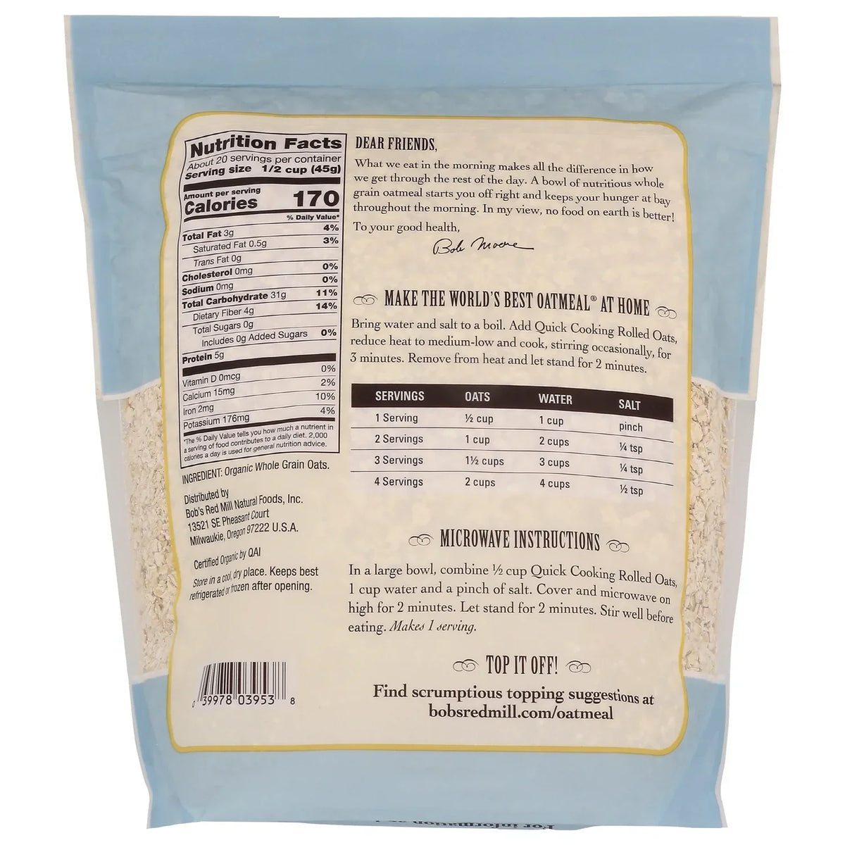 Organic Quick Cooking Rolled Oats